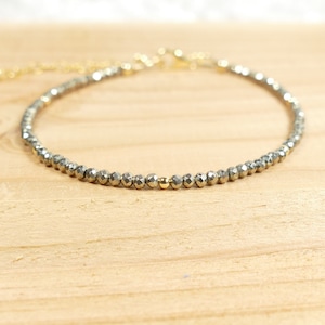Natural Pyrite Gemstone tiny Bracelet, Gift for Her Daughter Beaded bracelet, Sterling silver Gold Filled, Pyrite stone jewelry Birthstone