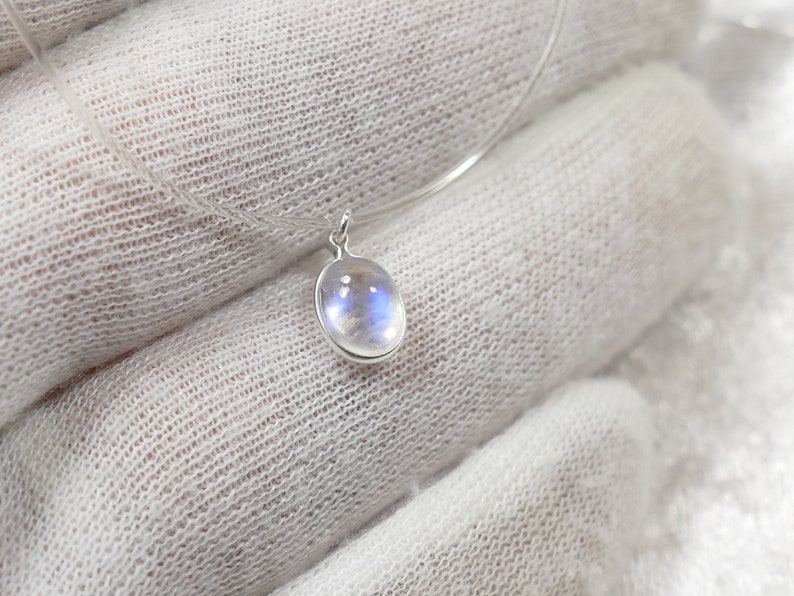 Natural oval Rainbow Moonstone pendant choker 925 Sterling silver blue dainty Necklace Gift transparent FMB jewelry Birthstone Certificate