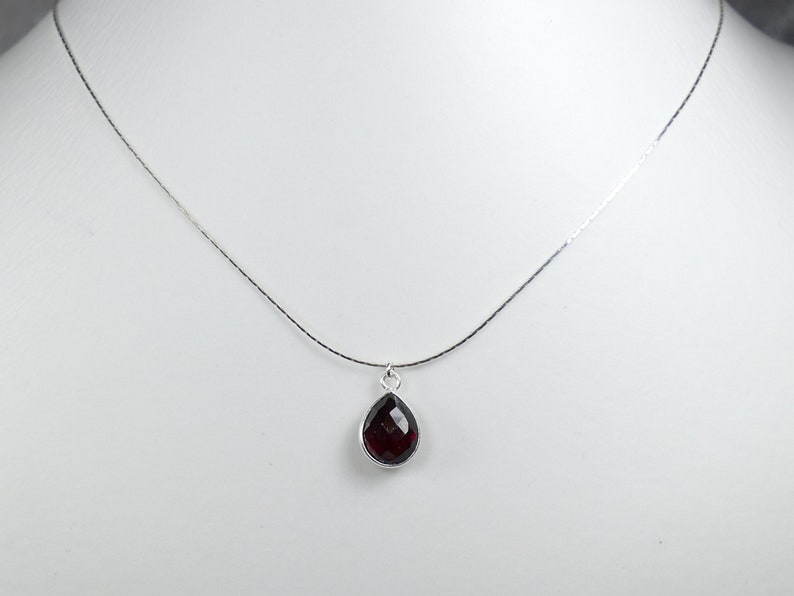 Natural red Garnet drop Necklace sterling silver, thin dainty gemstone pendant, Gifts Her Bridesmaid jewelry birthday wedding Anniversary image 4