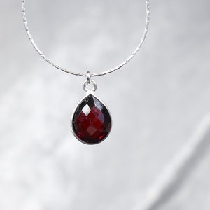 Natural red Garnet drop Necklace sterling silver, thin dainty gemstone pendant, Gifts Her Bridesmaid jewelry birthday wedding Anniversary image 1