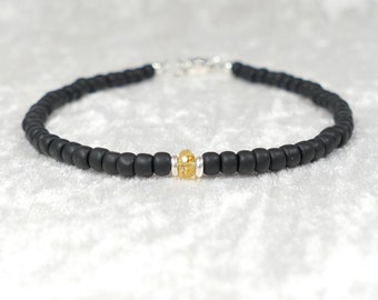 Natural Imperial Topaz Bracelet Men 925 Sterling Silver gemstones black beads Gift for Him orange elastic Jewelry Novembre Birthstone Couple