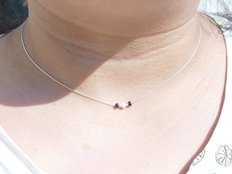 Natural blue Sapphire and round cultured pearl Necklace sterling silver 925 18K gold plated Silver dainty pendant jewelry Certificate
