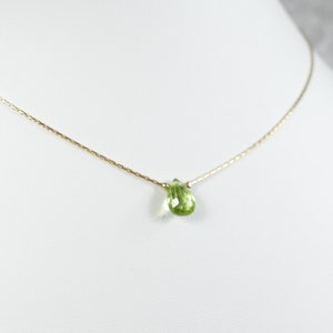 Natural Peridot flat drop Necklace sterling silver 925 / 18K gold plated dainty stackable pendant Authentic women August Gift Mom jewelry