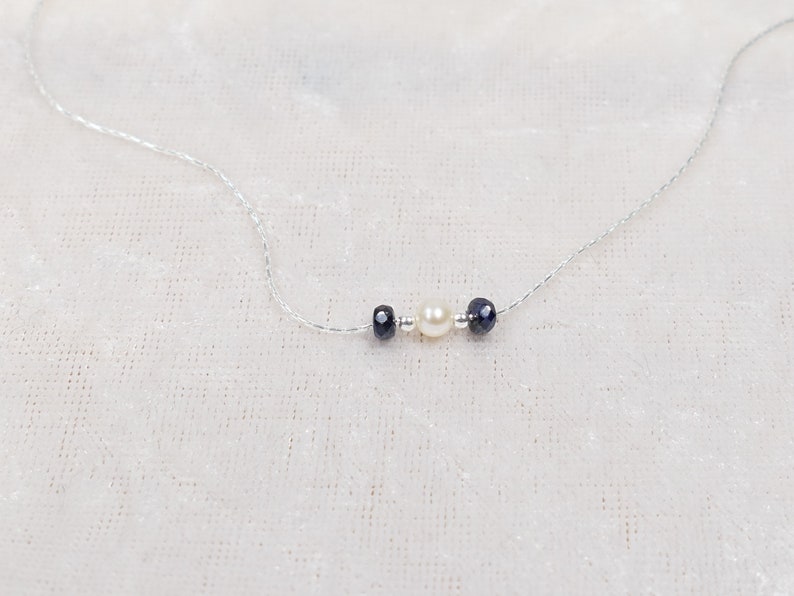 Natural blue Sapphire and round cultured pearl Necklace sterling silver 925 18K gold plated Silver dainty pendant jewelry Certificate