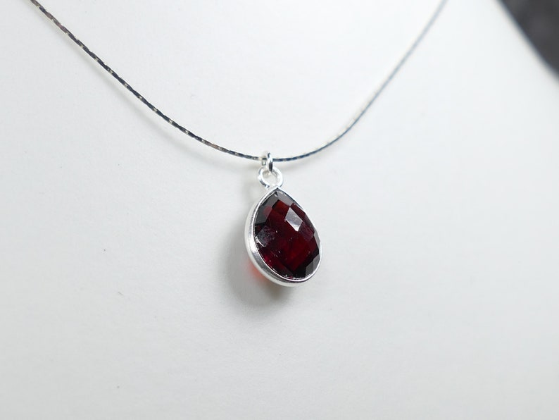 Natural red Garnet drop Necklace sterling silver, thin dainty gemstone pendant, Gifts Her Bridesmaid jewelry birthday wedding Anniversary image 5