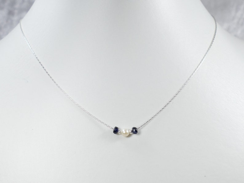 Natural blue Sapphire and round cultured pearl Necklace sterling silver 925 18K gold plated Silver dainty pendant jewelry Certificate