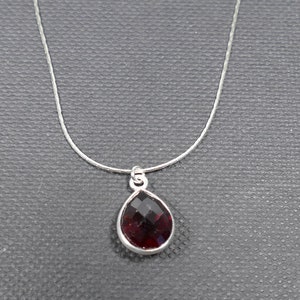 Natural red Garnet drop Necklace sterling silver, thin dainty gemstone pendant, Gifts Her Bridesmaid jewelry birthday wedding Anniversary image 3