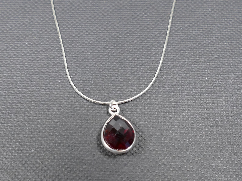 Natural red Garnet drop Necklace sterling silver, thin dainty gemstone pendant, Gifts Her Bridesmaid jewelry birthday wedding Anniversary image 3