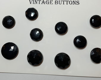 Button Card Black Faceted Plastic Buttons, Mix and Match Selection Black Faceted Plastic Buttons