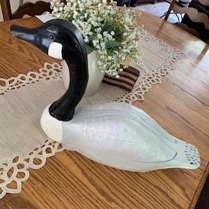 Large 22&quot; Hand Carved Wooden Decoy, Carved Canadian Goose Decoy in Colors Gray & Black, Country Goose Decoy Home Decor