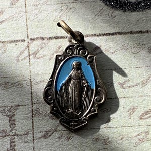 Blue Enamel Miraculous Metal, Miraculous Medal Blue Enamel