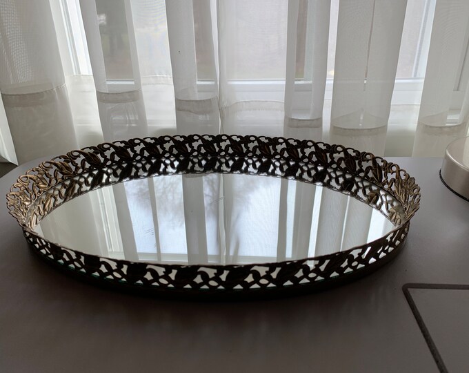 Filigree Vanity Mirror Tray Vintage Oval Vanity Mirror Tray Etsy