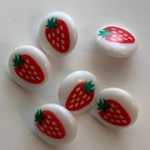 Vintage Strawberry Plastic Buttons, Sewing Embellishments (Set of 6)