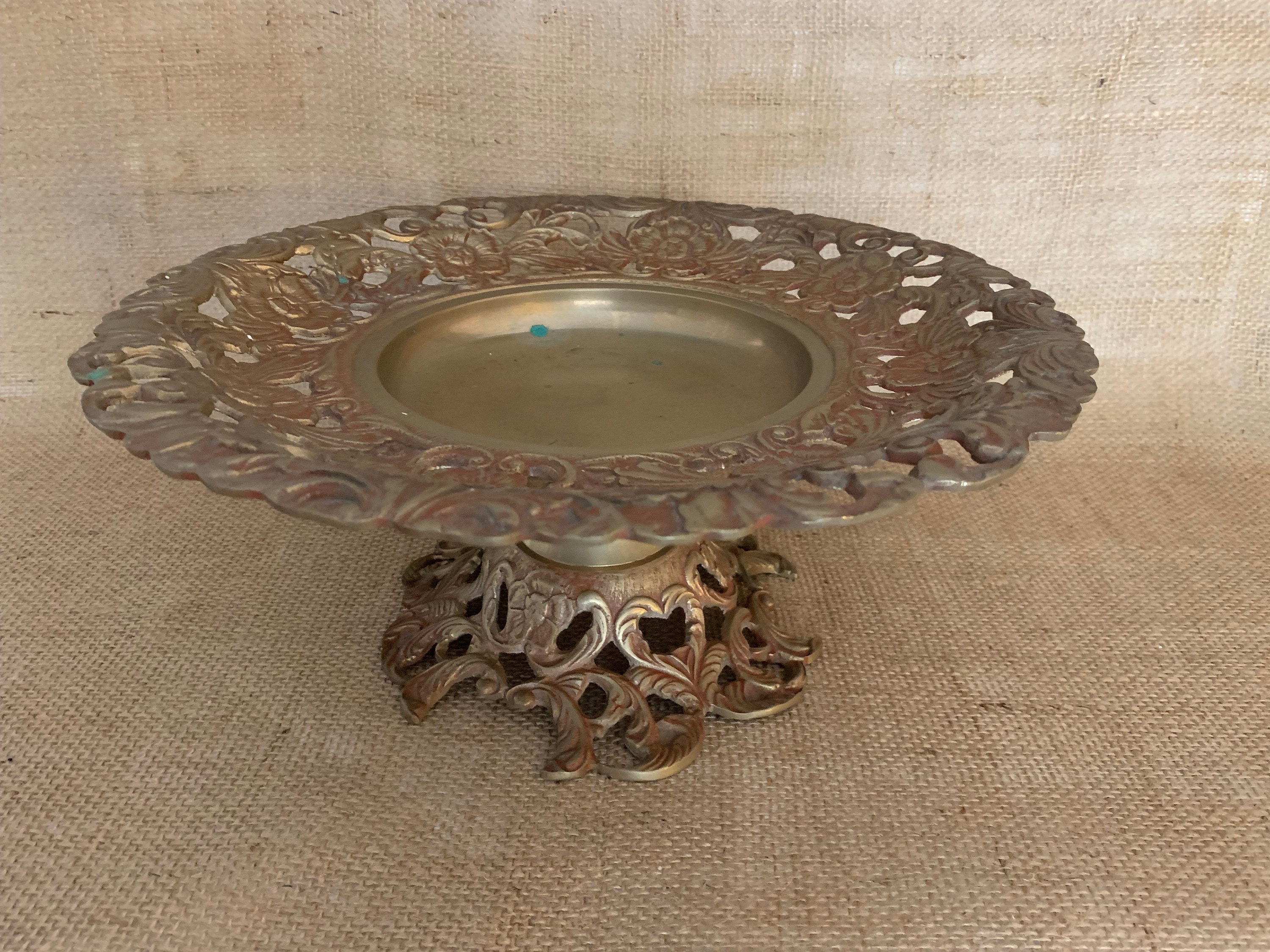 Ornate Brass Pedestal Bowl Large Display Pedestal Brass Bowl Etsy