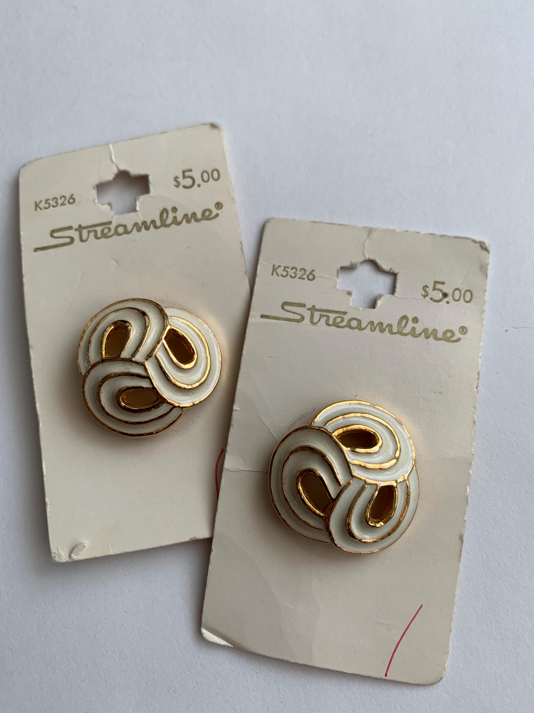 Stream Line Gold Buttons Streamline White Enamel Gold Metal Buttons on Original Cards - Etsy