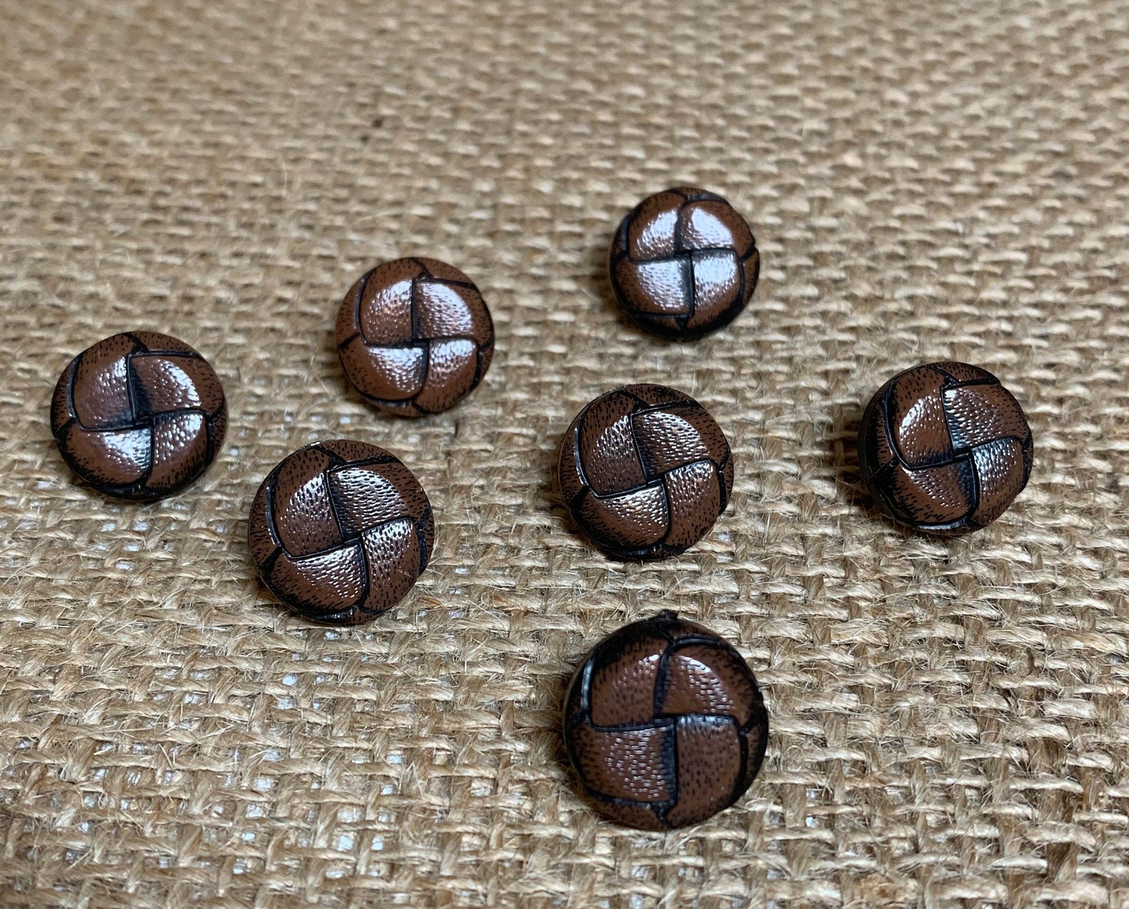 Vintage Faux Leather Button 1-1/8 (28mm) 44L Leather Brown Shank Buttons  #795