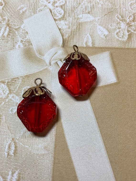 Antique Ruby Red Glass Earrings, Antique Ruby Red 