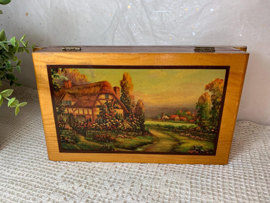 Lidded Wood Box - Cottage Country Theme Box - Etsy