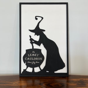 Leaky Cauldron Sign Decor - Black and White Witch Wood Sign