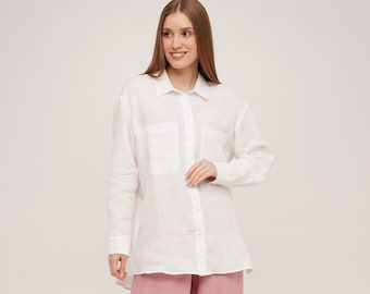 Linen Shirt, Women's Linen Blouse, Button Up Shirt, Long Sleeve Shirt, White Linen Shirt and Other Colors