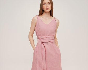 Linen Wrap Dress with Spaghetti Straps Eden