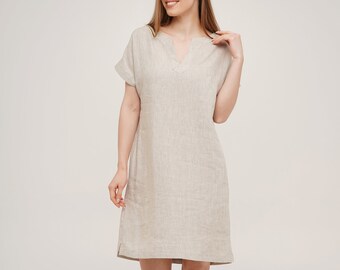 White Linen Dress, Linen Dress With Pockets, Womans Loose Linen Dress, Linen Dresses for Women, Summer Linen Dress