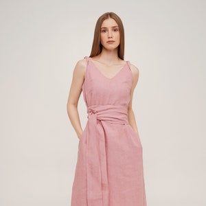 Linen Dress, Linen Dress With Pockets, Linen Dresses for Women, Summer Linen Dress Dusty Rose
