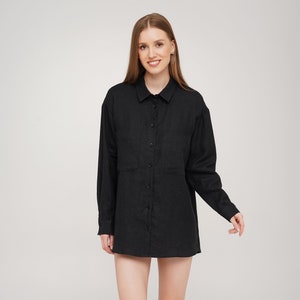 Linen Shirt, Women's Linen Blouse, Button Up Shirt, Long Sleeve Shirt, Black Linen Shirt and Other Colors image 1