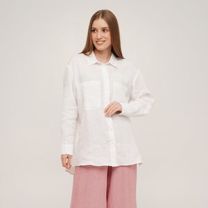 Linen Shirt, Women's Linen Blouse, Button Up Shirt, Long Sleeve Shirt, Black Linen Shirt and Other Colors White