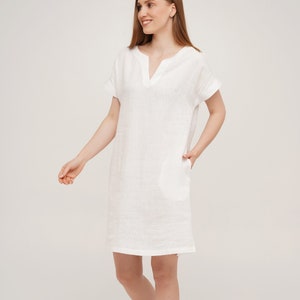 White Linen Dress, Linen Dress With Pockets, Womans Loose Linen Dress, Linen Dresses for Women, Summer Linen Dress