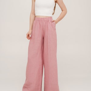 Linen Pants, Stonewashed Linen Trousers, Elastic Waist Linen Pants, Baggy Pants, Palazzo Trousers, Woman Linen Trousers image 3