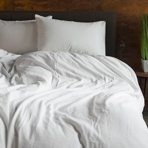 White / Ivory bedding set 4 pcs - 1 Duvet cover + 2 Pillow cases + 1 Fitted sheet - Rustic Bed Linen, Stonewashed Cotton, King, Super King