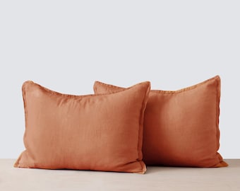 Burnt Orange 2 Pillow Cases Set, StoneWashed Linen, Soft, Stylish, Queen Pillow Shams 20X30