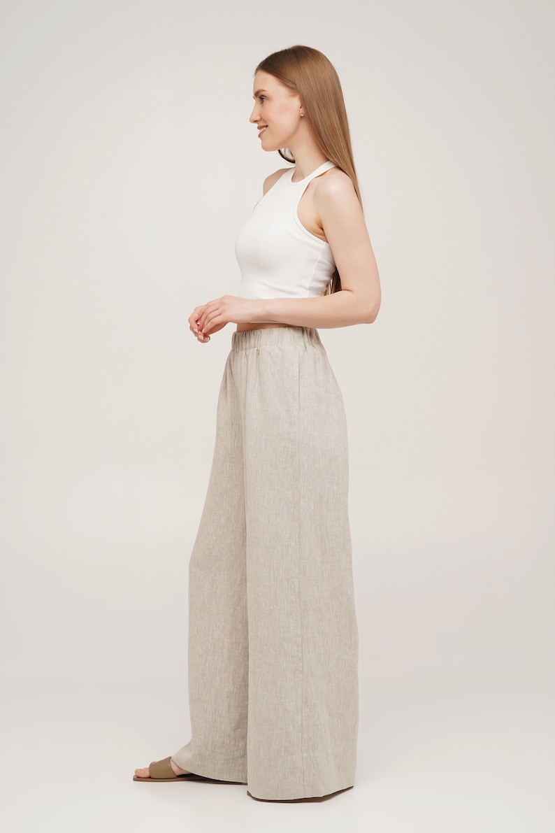 Linen Pants, Stonewashed Linen Trousers, Elastic Waist Linen Pants, Baggy Pants, Palazzo Trousers, Woman Linen Trousers image 9