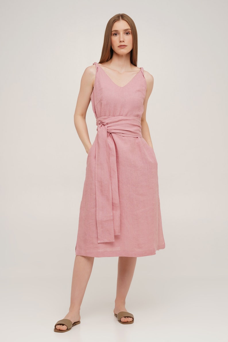 Linen Dress, Linen Dress With Pockets, Linen Dresses for Women, Summer Linen Dress Dusty Rose