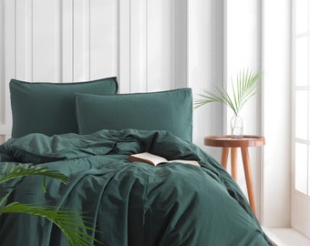Green Bedding Set 3 pieces: 1 Duvet cover + 2 Pillow cases, King Rustic Bed Linen, Queen Duvet Cover Set