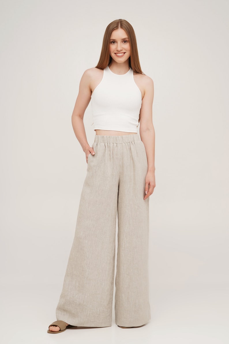 Linen Pants, Stonewashed Linen Trousers, Elastic Waist Linen Pants, Baggy Pants, Palazzo Trousers, Woman Linen Trousers image 8