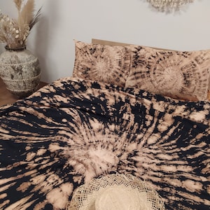 Tie Dye Boho bedding set 3 pcs: 1 Duvet cover + 2 Pillow Cases, Cotton Bed Linen, Duvet Cover Set, King, Queen - Christmas Delivery