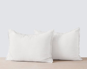 2 Pillow cases Set, StoneWashed Linen, Soft, Stylish, Natural Flex, White Pillow Shams 20X30