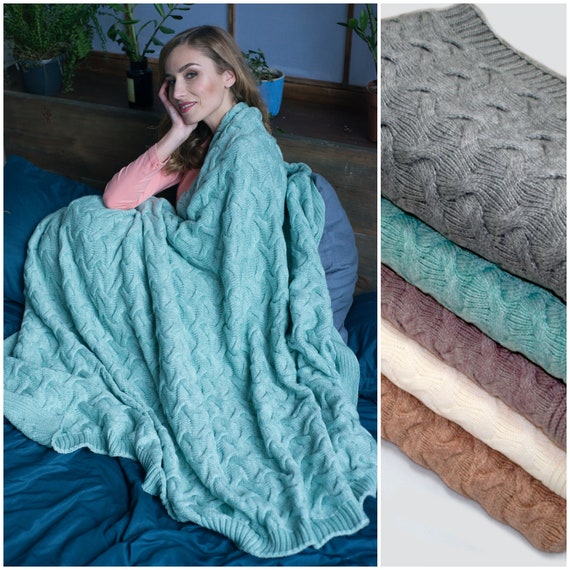 Chunky Knit Blanket With Wool Bedspread Warm Knit Throw 30th Etsy UK