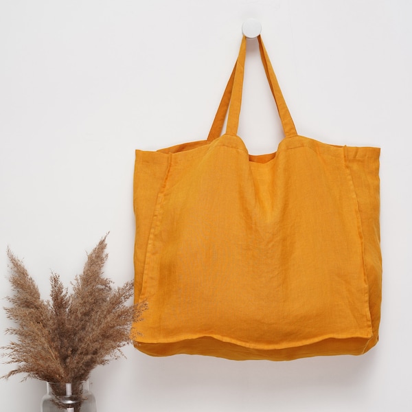 Big Linen Tote Bag, Shopper Bag, Weekend Bag, Mustard, Dusty Rose and Natural Colours!