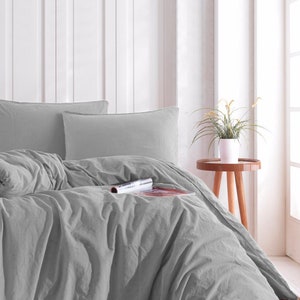 Stone washed bedding set 3 pcs - 1 Duvet cover + 2 Pillow cases  - Grey Bed Linen,  King, S. King