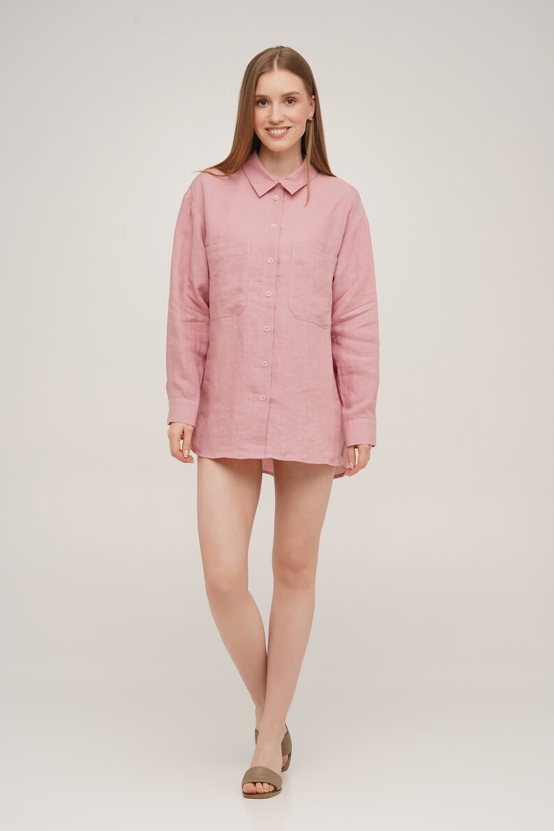 Linen Shirt, Women's Linen Blouse, Button Up Shirt, Long Sleeve Shirt, Black Linen Shirt and Other Colors Dusty Rose