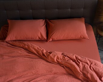 URBONUR Set di biancheria da letto in terracotta, 5 pezzi, arancione bruciato, set di biancheria da