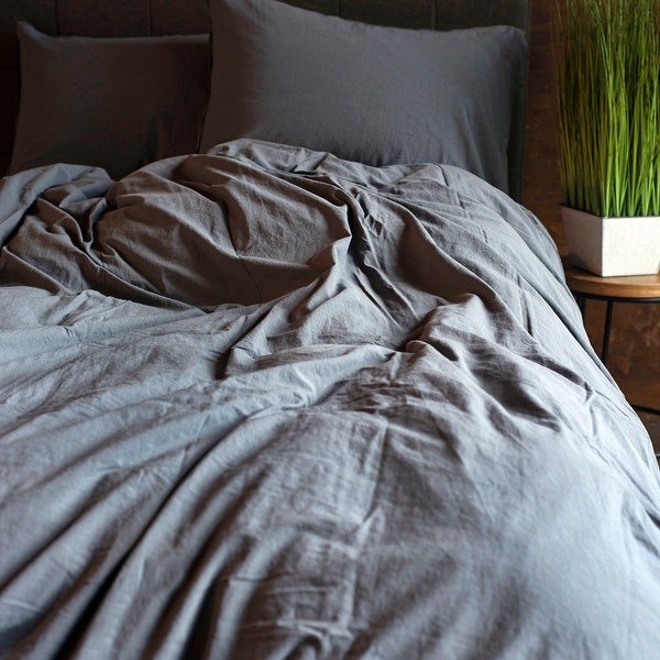 Rustic Bedding Set 3 pcs: 1 Duvet Cover + 2 Pillow cases, Stone washed cotton, Duvet Cover King Grey