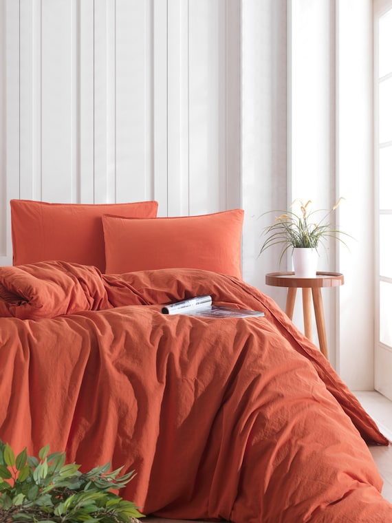 Burnt Orange Bedding Set 3 Pcs 1 Duvet 2 Pillow Cases Etsy