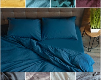 Stonewashed Bedding Set 3 pieces: 1 Duvet cover + 2 Pillow cases, Rustic Bed Linen, Duvet Cover Set