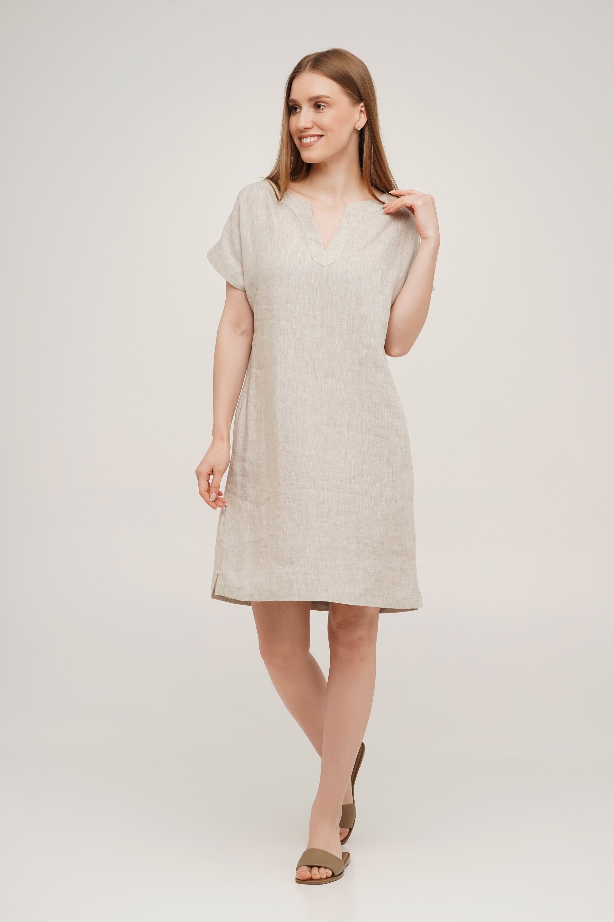 Mustard Linen Dress Linen Dress With Pockets Womans Loose Etsy UK