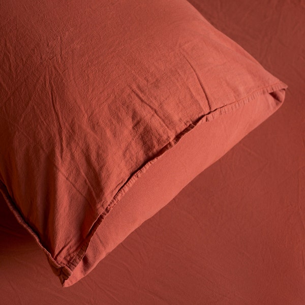 Burnt Orange 2 Pillow case Set, Stone Washed Cotton, Vintage Look, Pillow Cases Size 20 X 30, 20 X 35