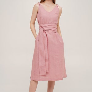 Linen Dress, Linen Dress With Pockets, Linen Dresses for Women, Summer Linen Dress Dusty Rose
